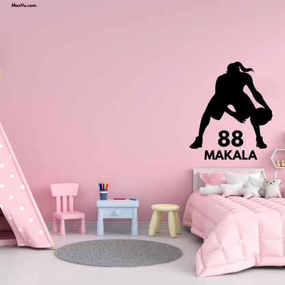 Girl Basketball Crossover Dribbling Wall Graphic – Custom Name & Jersey Number