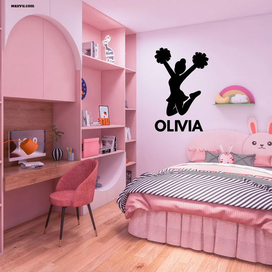 Cheerleader Jump Wall Graphic – w Personalized Name