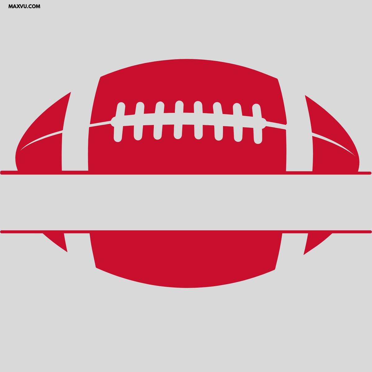 A stylized red football graphic with white laces on a light gray background, with a blank white horizontal band across the center.