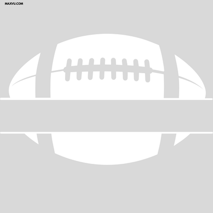 A minimalist white football silhouette with laces on a light gray background, with a small MAXYU.COM watermark in the top-left corner.