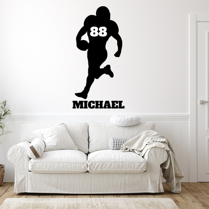 Football Running Back Wall Art Decal – Custom Player Name & Jersey Number