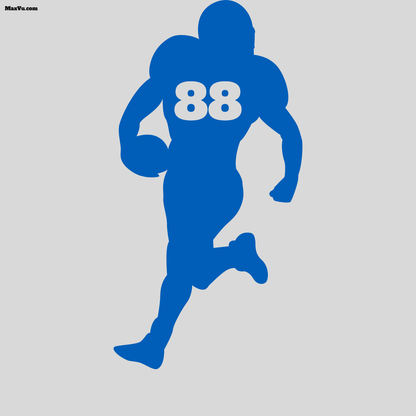 Blue Silohuette of Football Running Back with a number on his chest. 