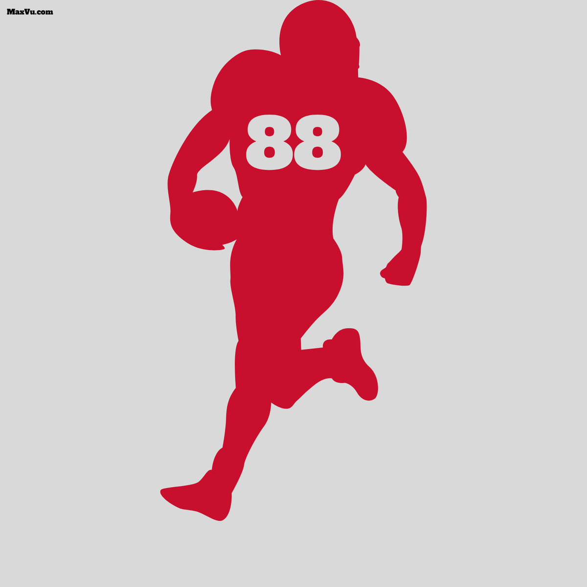 Red Silohuette of Football Running Back with a number on his chest. 