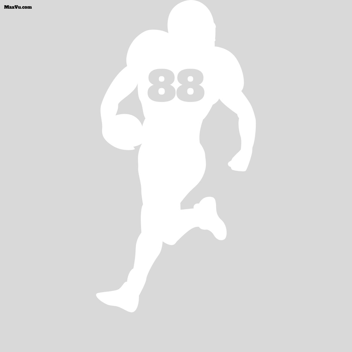 White Silohuette of Football Running Back with a number on his chest. 