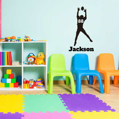 Football Player Jumping for Catch Wall Decal – Custom Name & Jersey Number Cutout