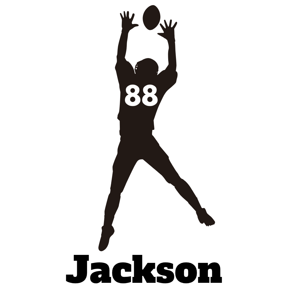 Football Player Jumping for Catch Wall Decal – Custom Name & Jersey Number Cutout