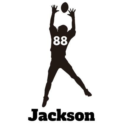 Football Player Jumping for Catch Wall Decal – Custom Name & Jersey Number Cutout