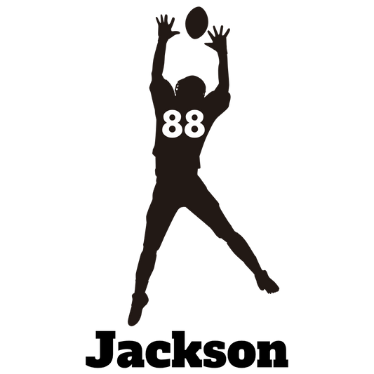Football Player Jumping for Catch Wall Decal – Custom Name & Jersey Number Cutout