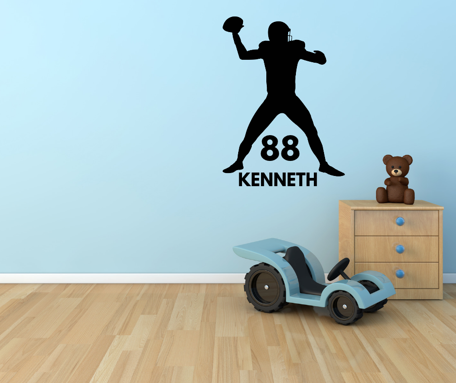 Football Quarterback Silhouette Wall Art – Personalized Name & Jersey Number