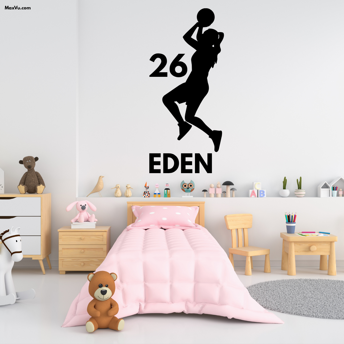 Girls Basketball Silhouette Wall Decal – Personalized Name & Jersey Number