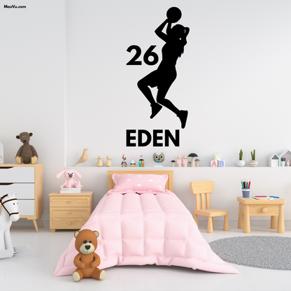 Girls Basketball Silhouette Wall Decal – Personalized Name & Jersey Number