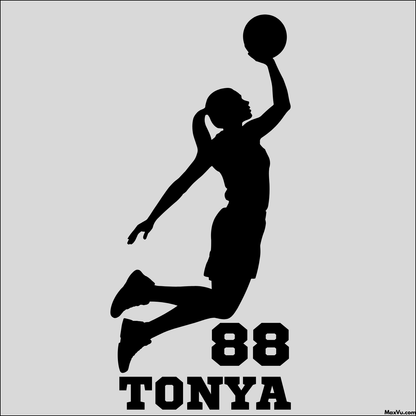 Girl Basketball Player Soaring Wall Decal – Custom Name & Jersey Number Sports Silhouette