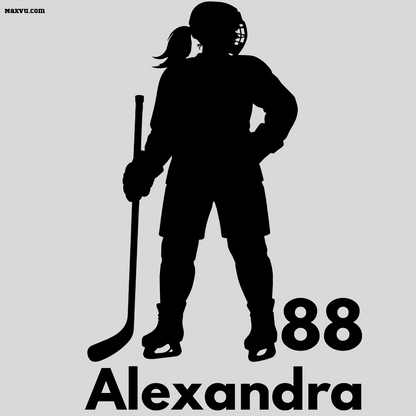 Girl Hockey Player Wall Graphic – Custom Name & Jersey Number Ice Skater Silhouette