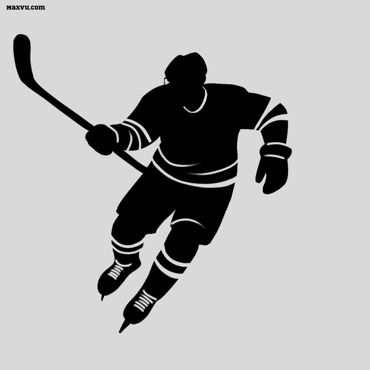 Personalized black hockey player skating wall graphic with custom name and number – removable vinyl