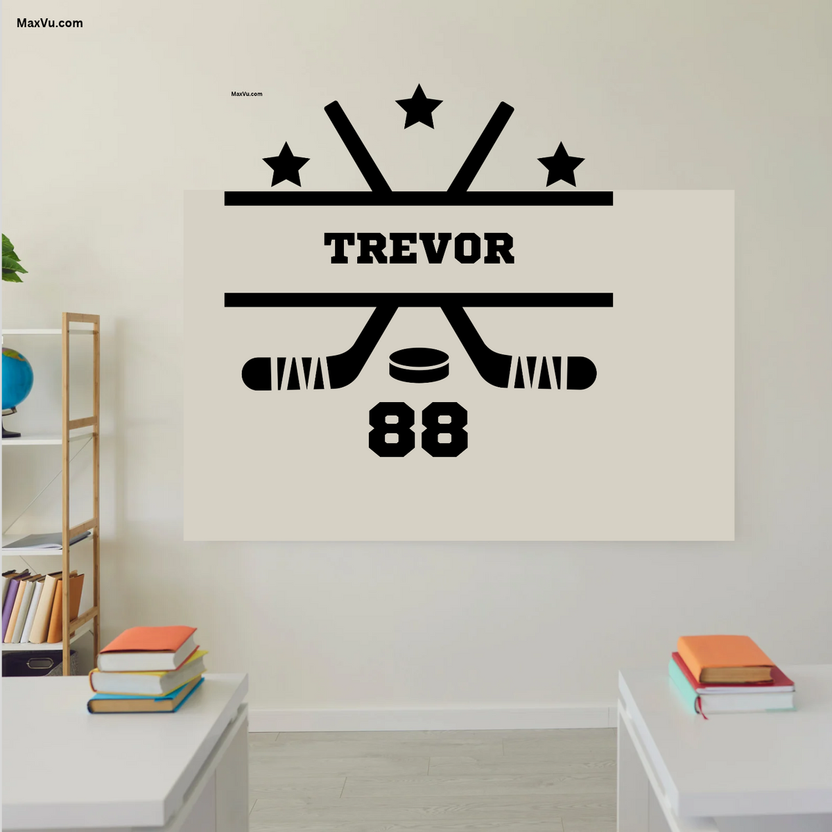 Crossed Hockey Sticks Wall Graphic – Custom Name & Jersey Number Hockey Silhouette