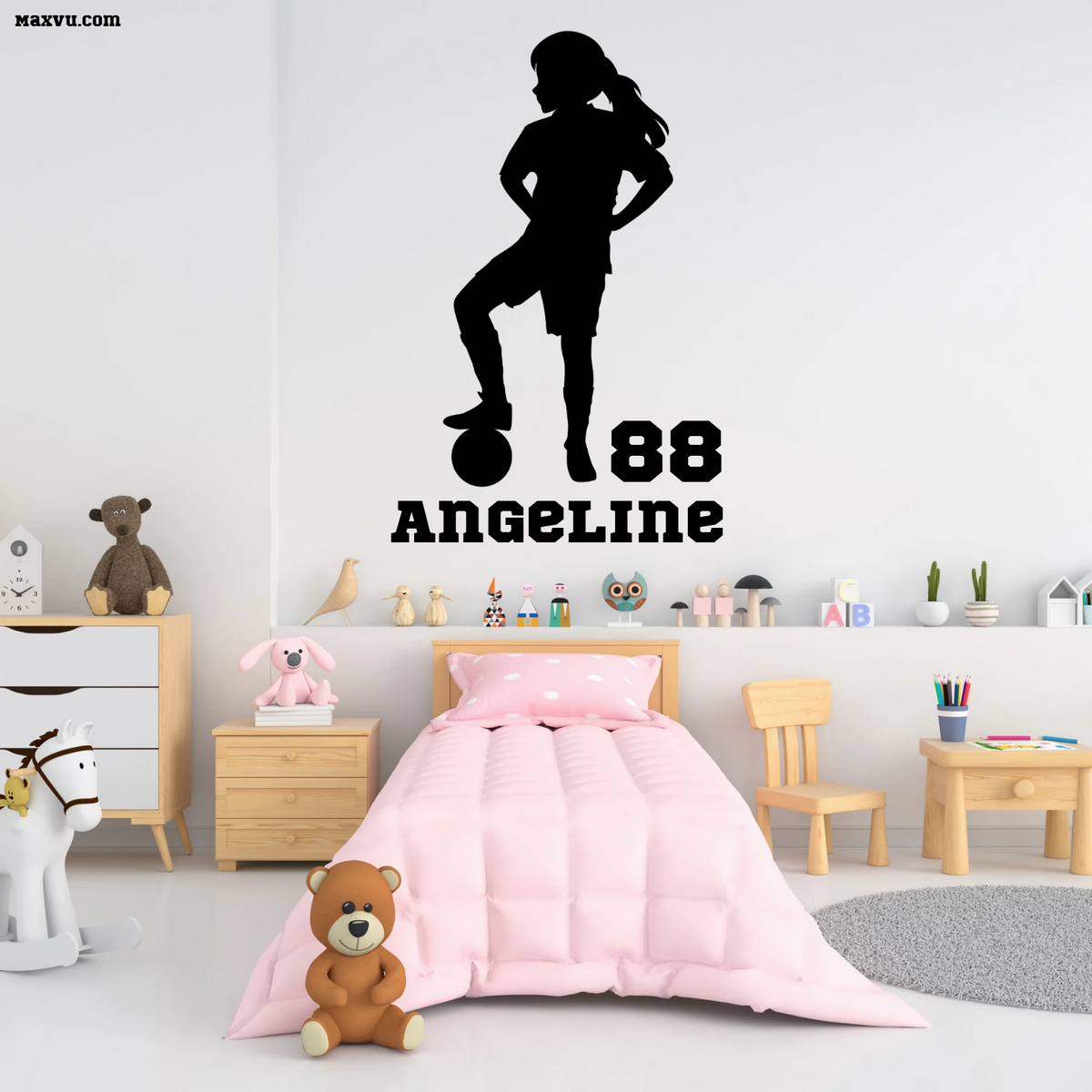 Custom Soccer Girl Wall Graphic – Foot on Ball Pose with Name & Number